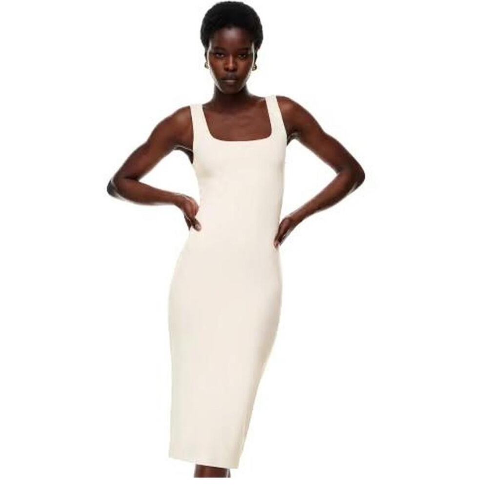 Babaton Aritzia Sculpt Knit Squareneck Dress Natural Sand Stone Color Size M